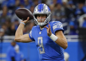 Detroit Lions quarterback Matthew Stafford throws against the New York Giants during an NFL football game in Detroit, Sunday, Oct. 27, 2019. (AP Photo/Paul Sancya)